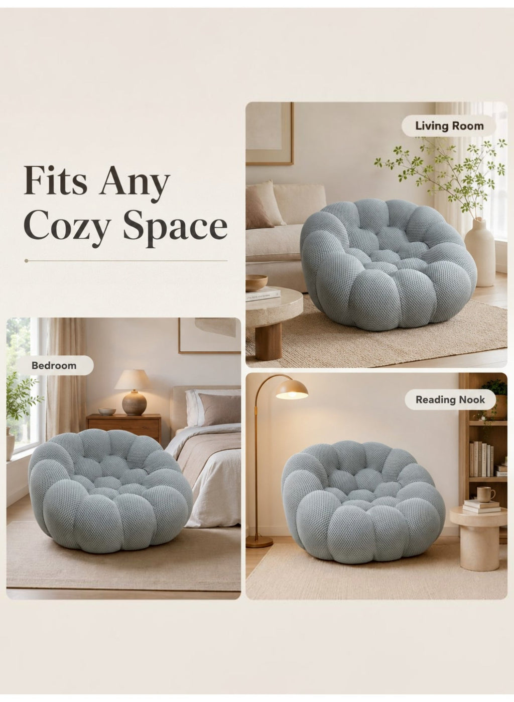 Oversized Bubble Sofa, Grey – 1-Seater