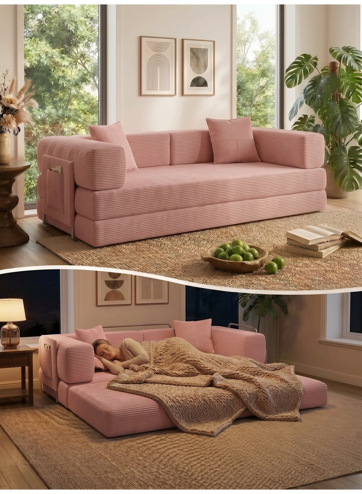 Convertible Floor Sofa Bed – Sakura Pink – image 1