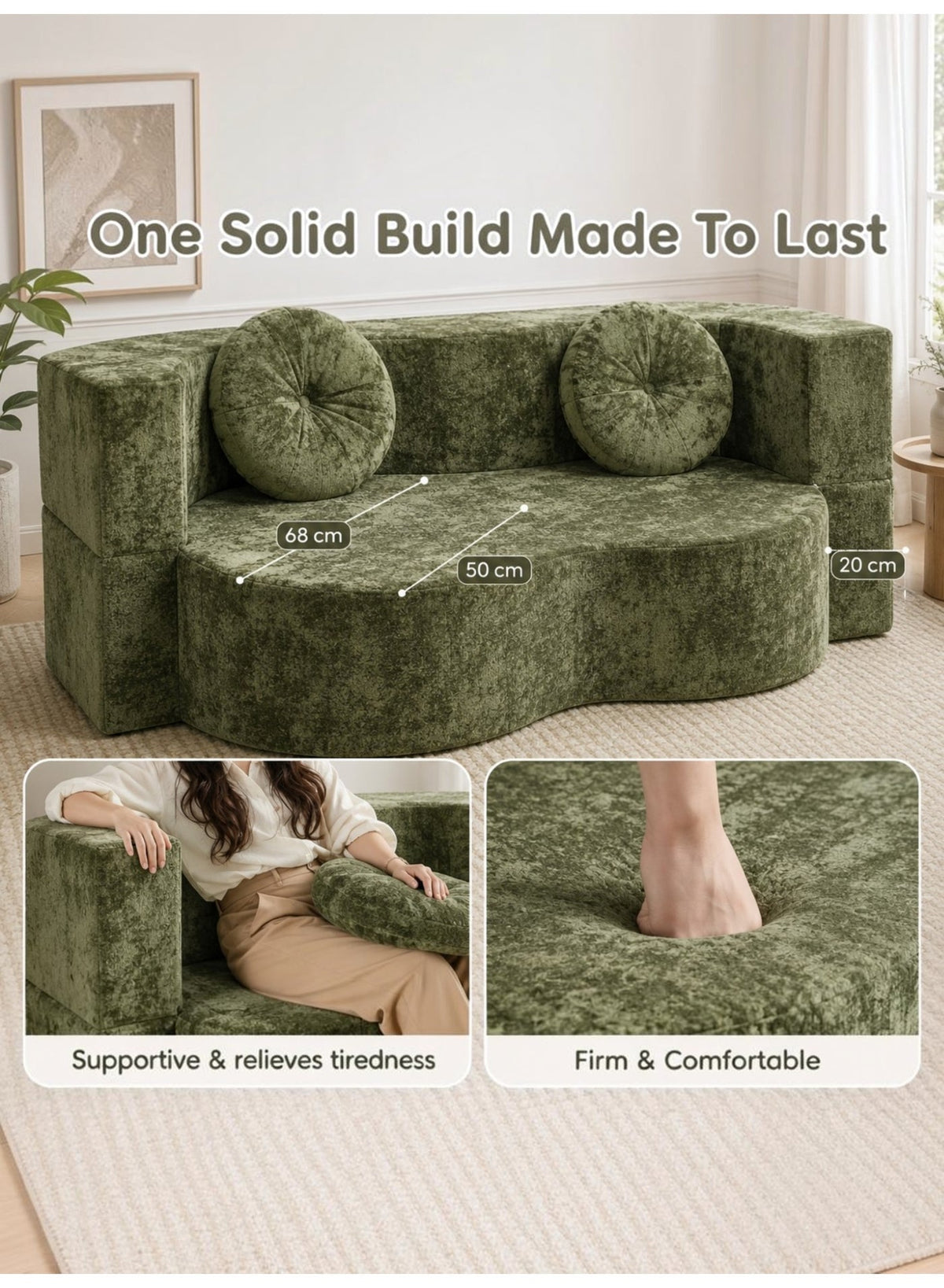 Folding Futon Sofa Bed – Green – image 3