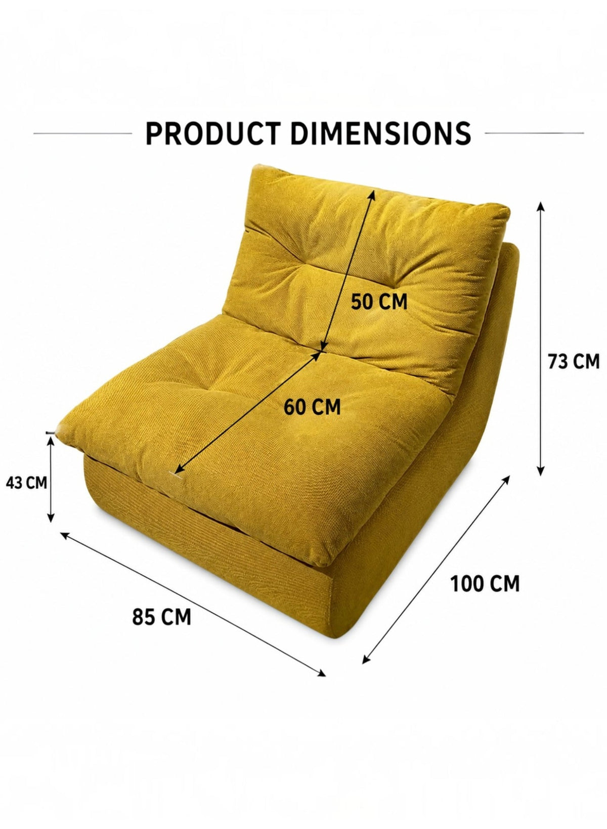 Adult Beanbag Chair – Yellow – image 8