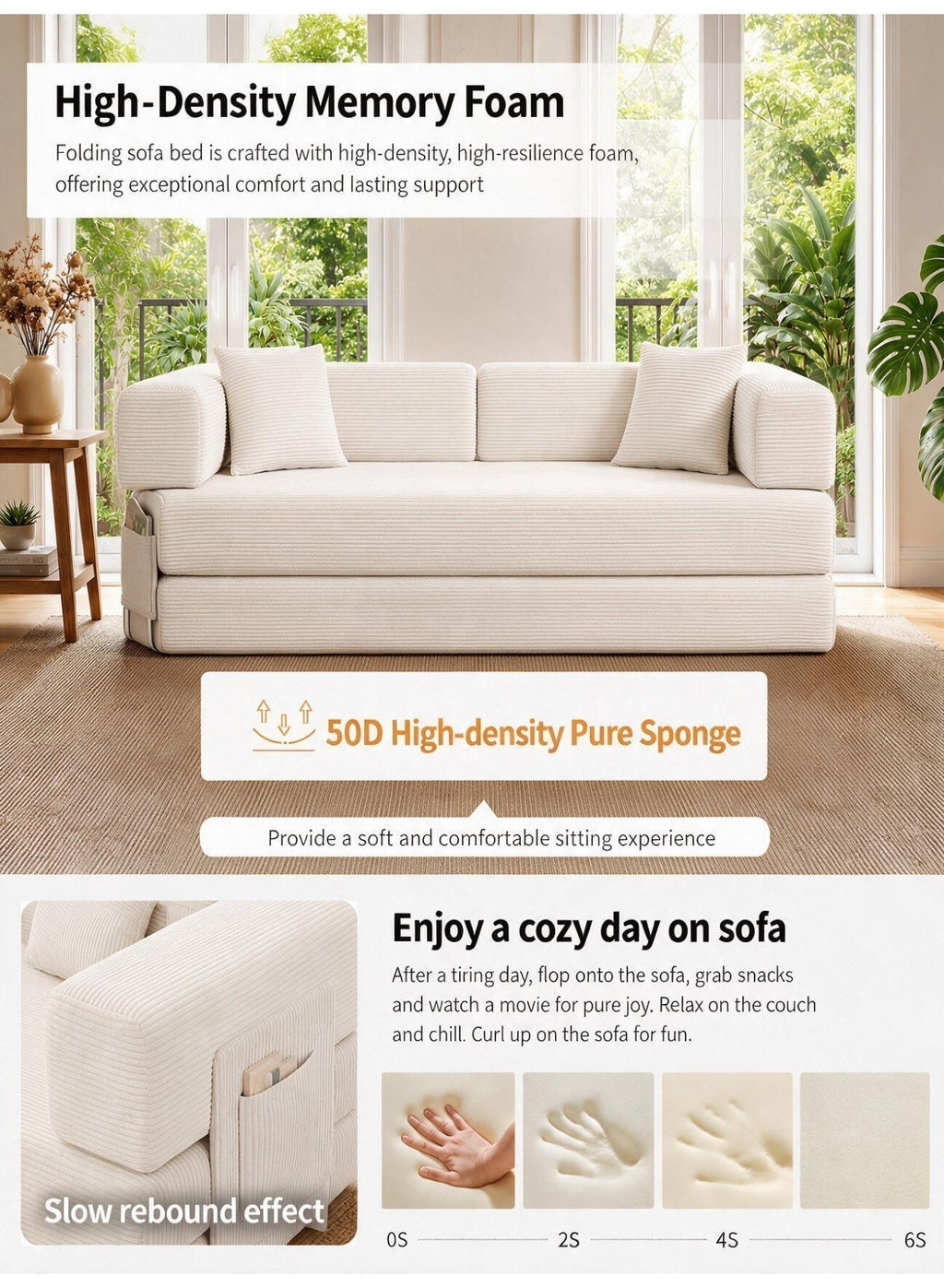 Convertible Floor Sofa Bed – Almond Beige – image 7
