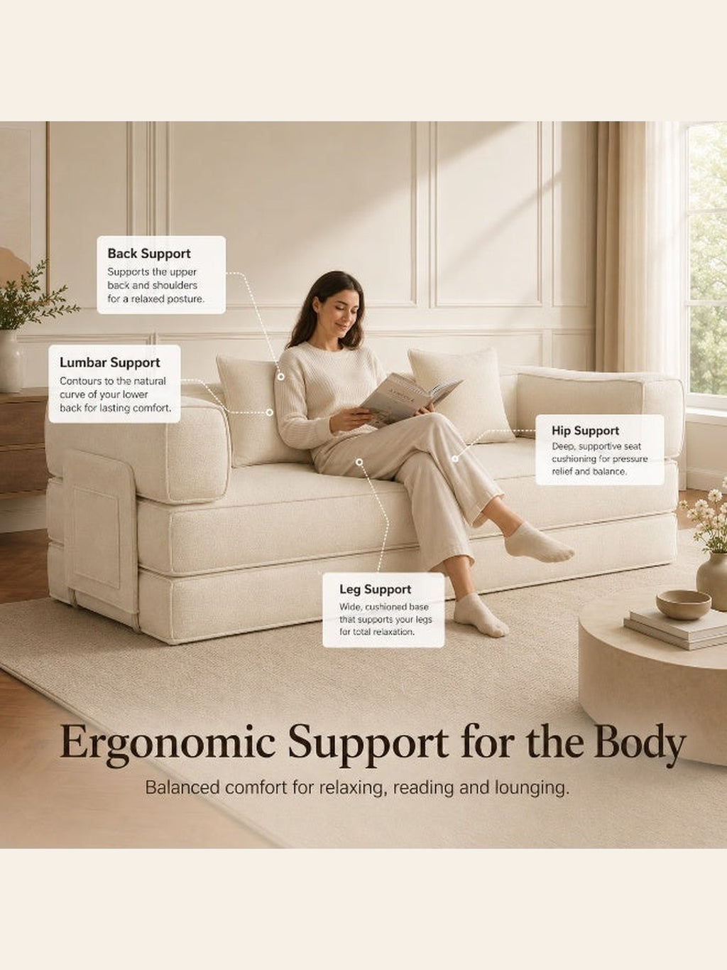 5-in-1 Convertible Sofa Bed – Beige – image 4