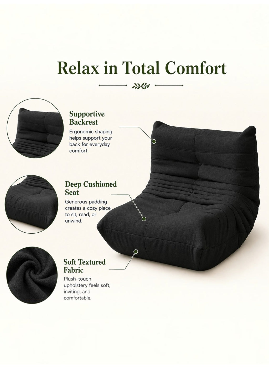 Adult Bean Bag Chair – 1-Seater / Black