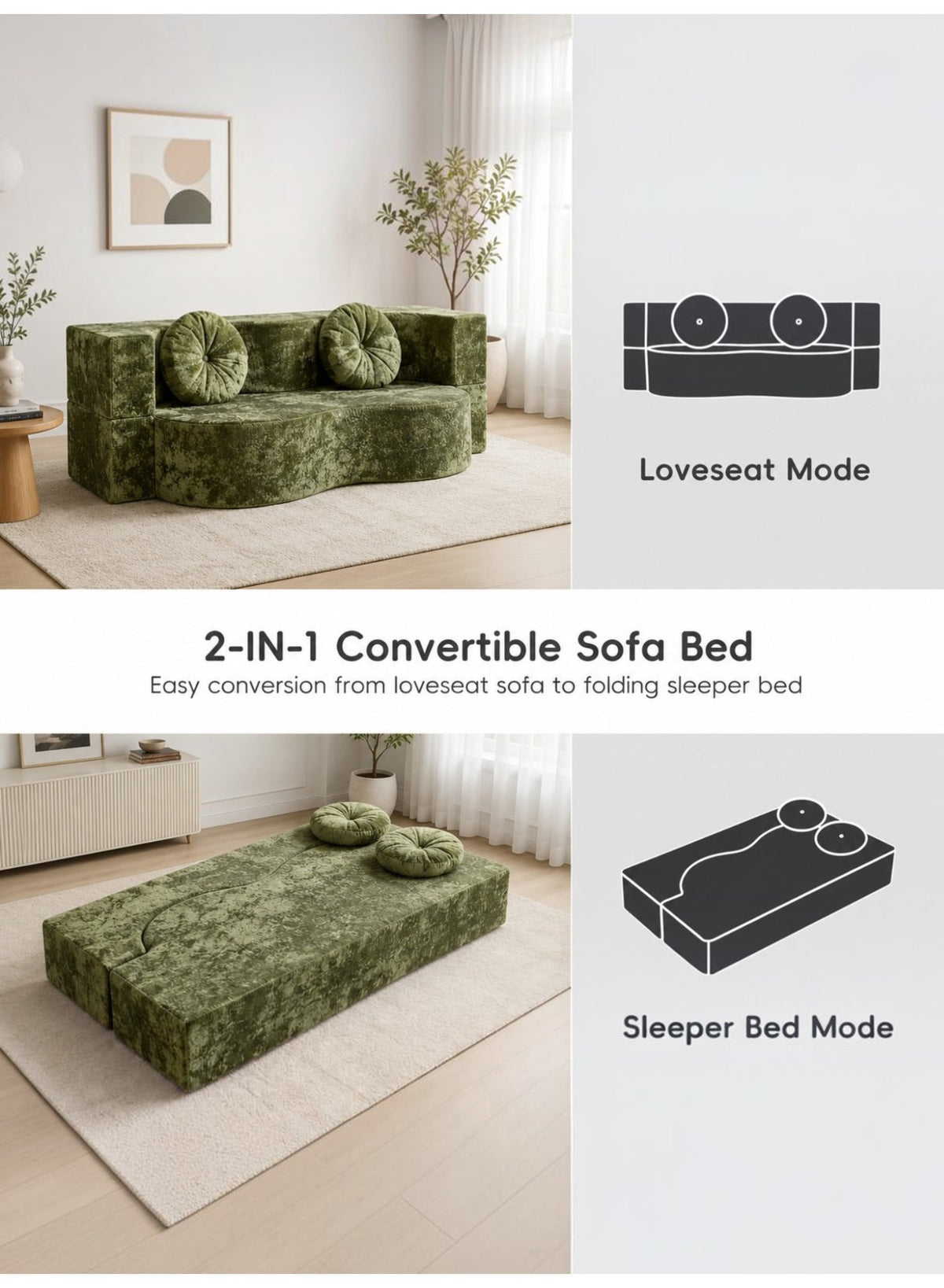 Folding Futon Sofa Bed – Green – image 4
