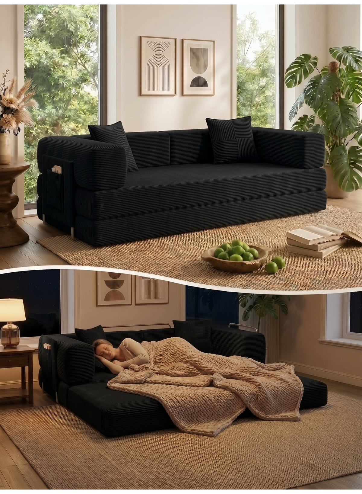 Open Box Convertible Floor Sofa Bed – Prussian Blue – image 2