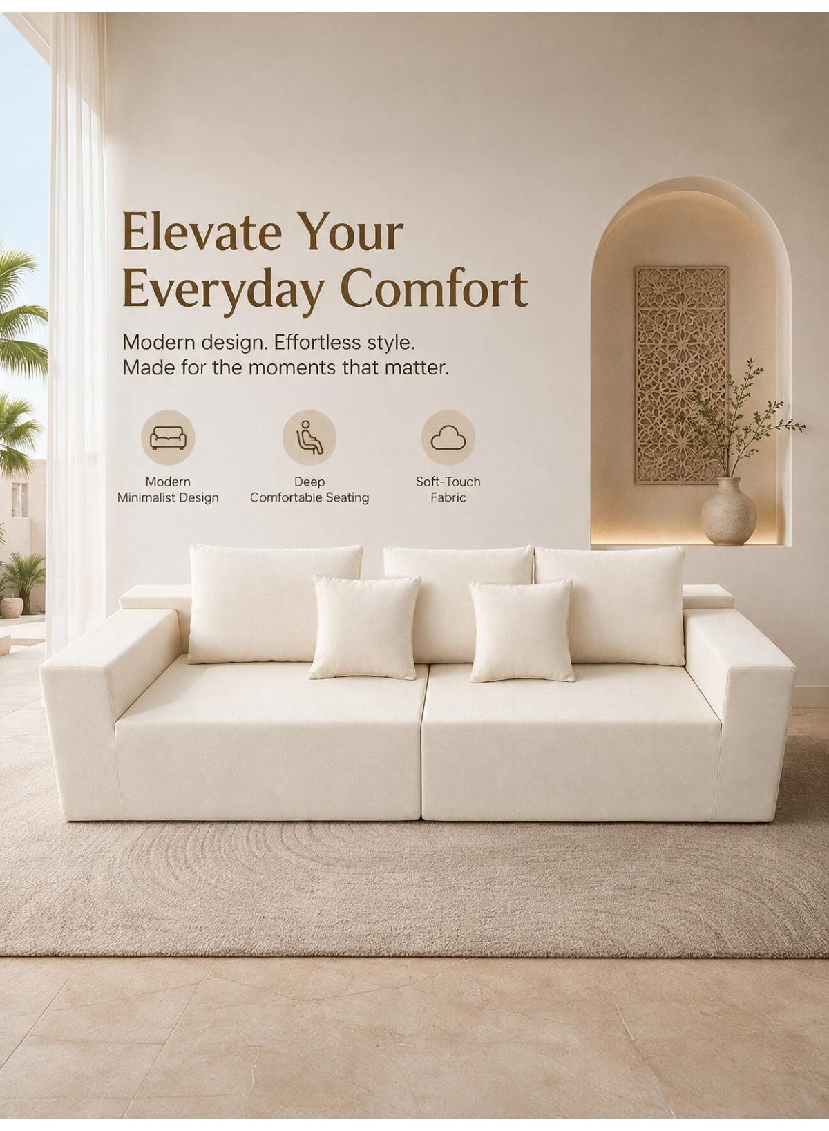 Cloud Sectional Boneless Sofa with Chaise, Beige