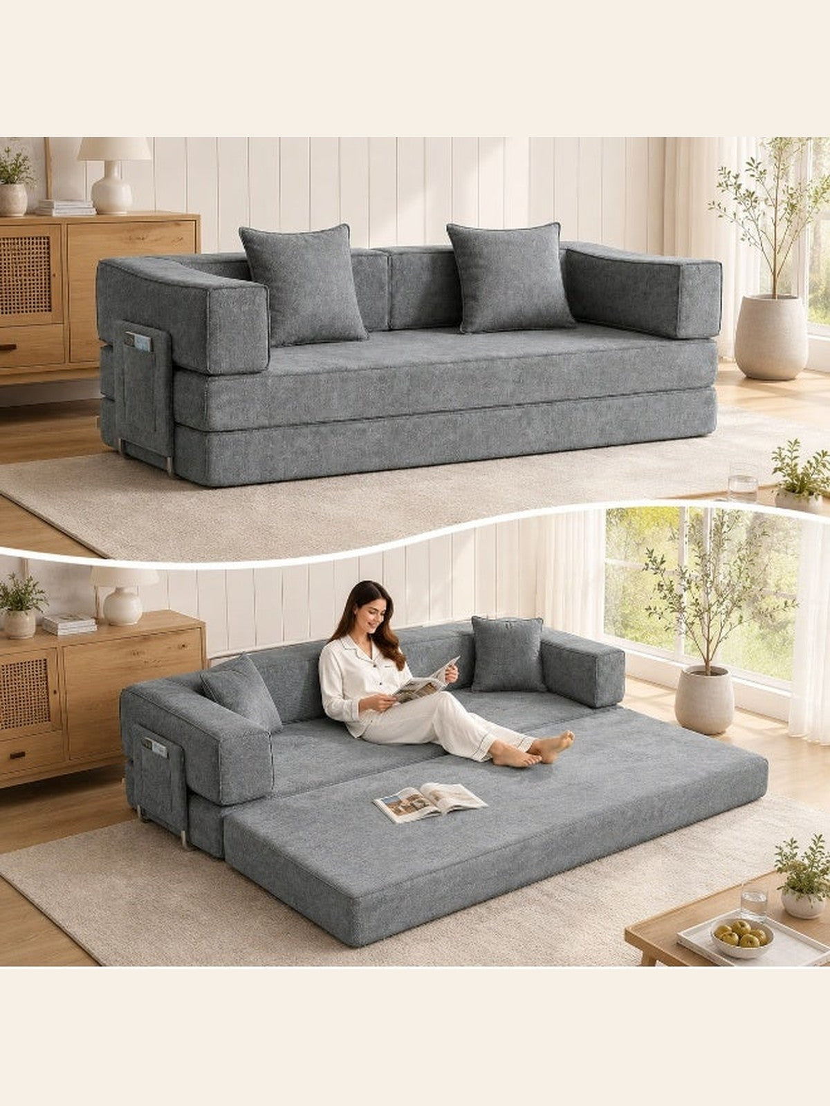 5-in-1 Convertible Sofa Bed – Dark Grey – image 1
