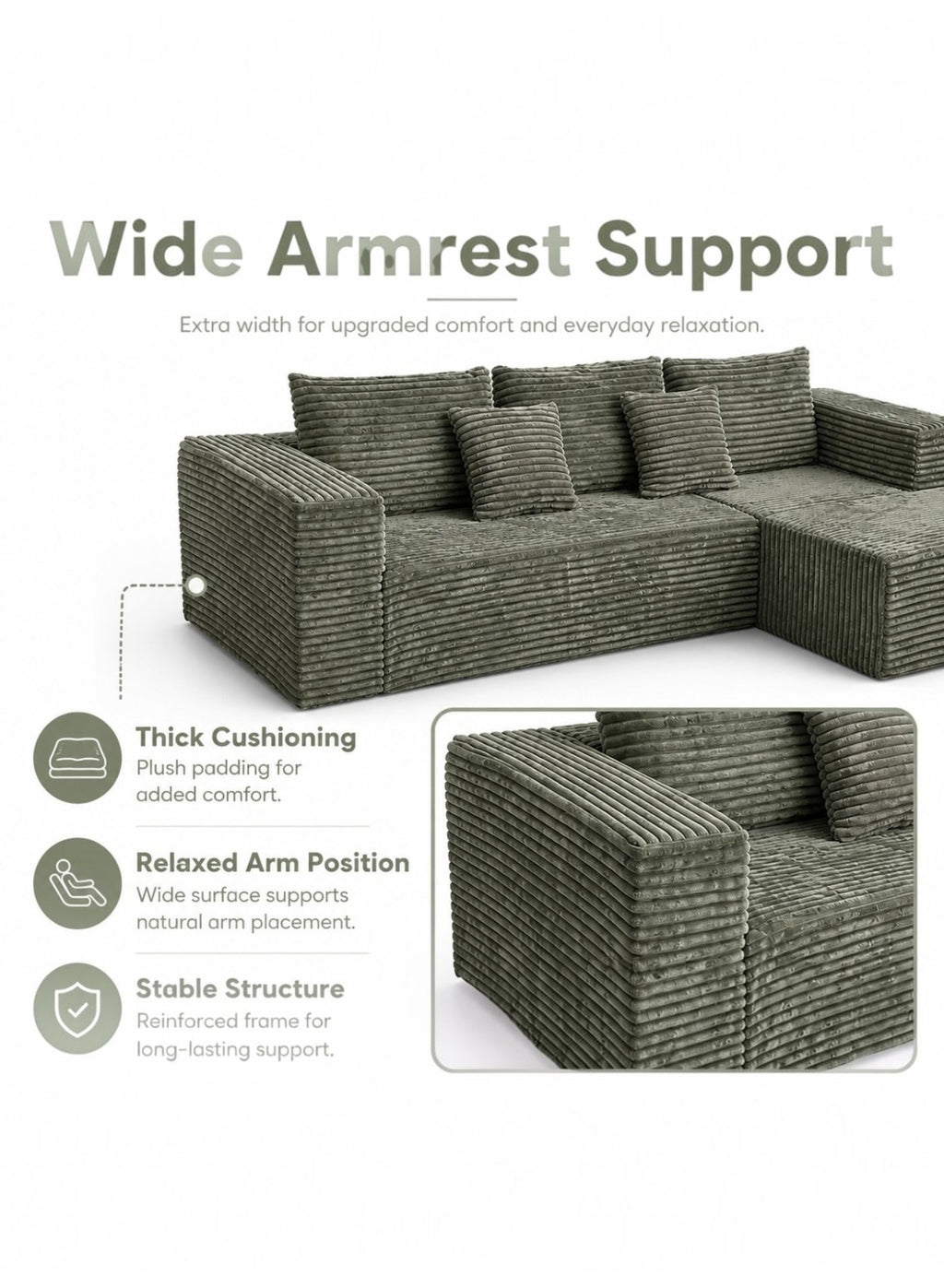 L-Shaped Modular Sectional Sofa – Green – image 7