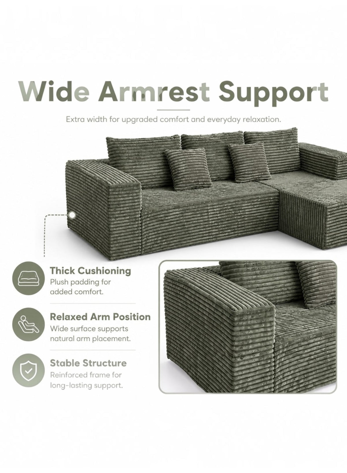 L-Shaped Modular Sectional Sofa – Green – image 7