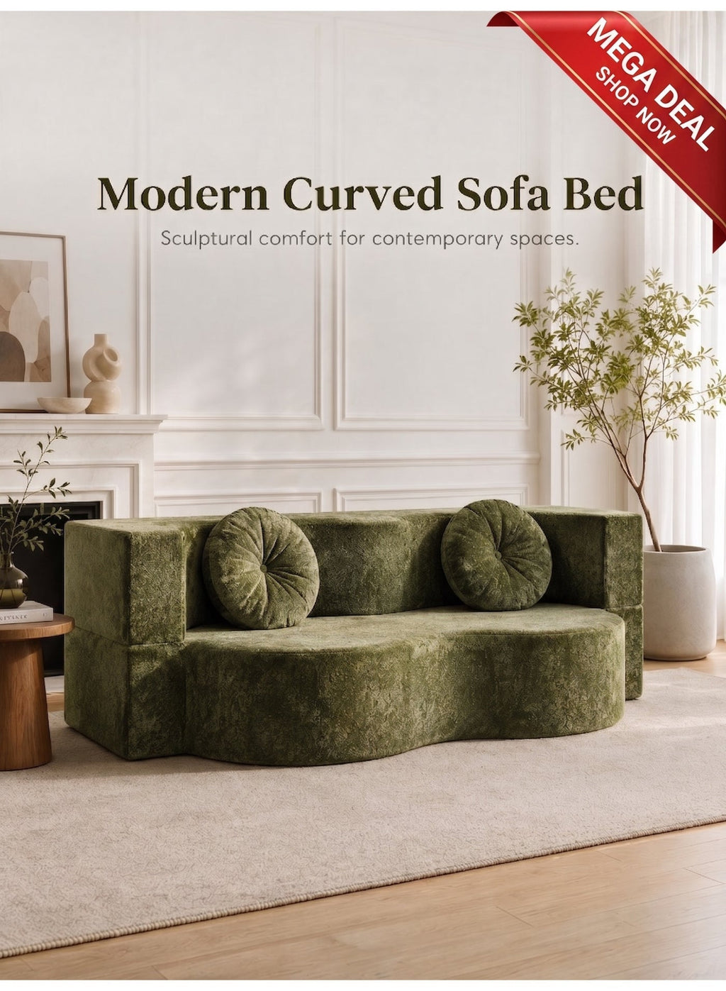 Folding Futon Sofa Bed – Green – image 1