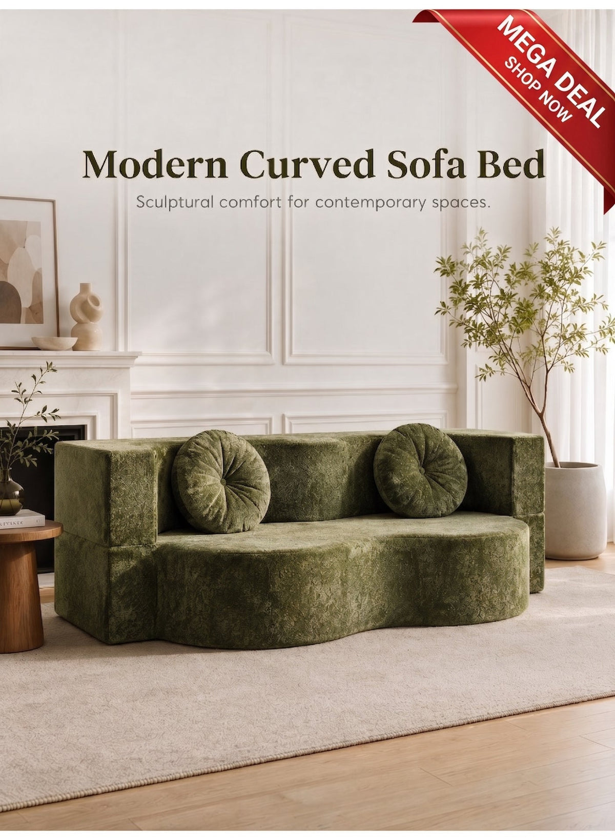 Folding Futon Sofa Bed – Green – image 1