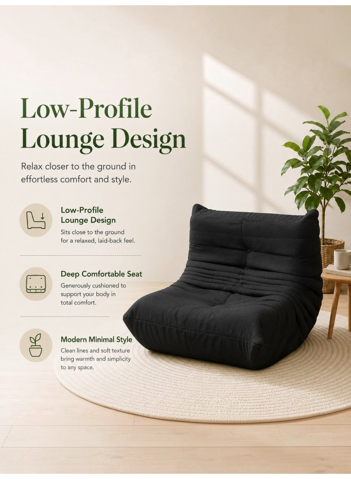 Adult Bean Bag Chair – 1-Seater / Black