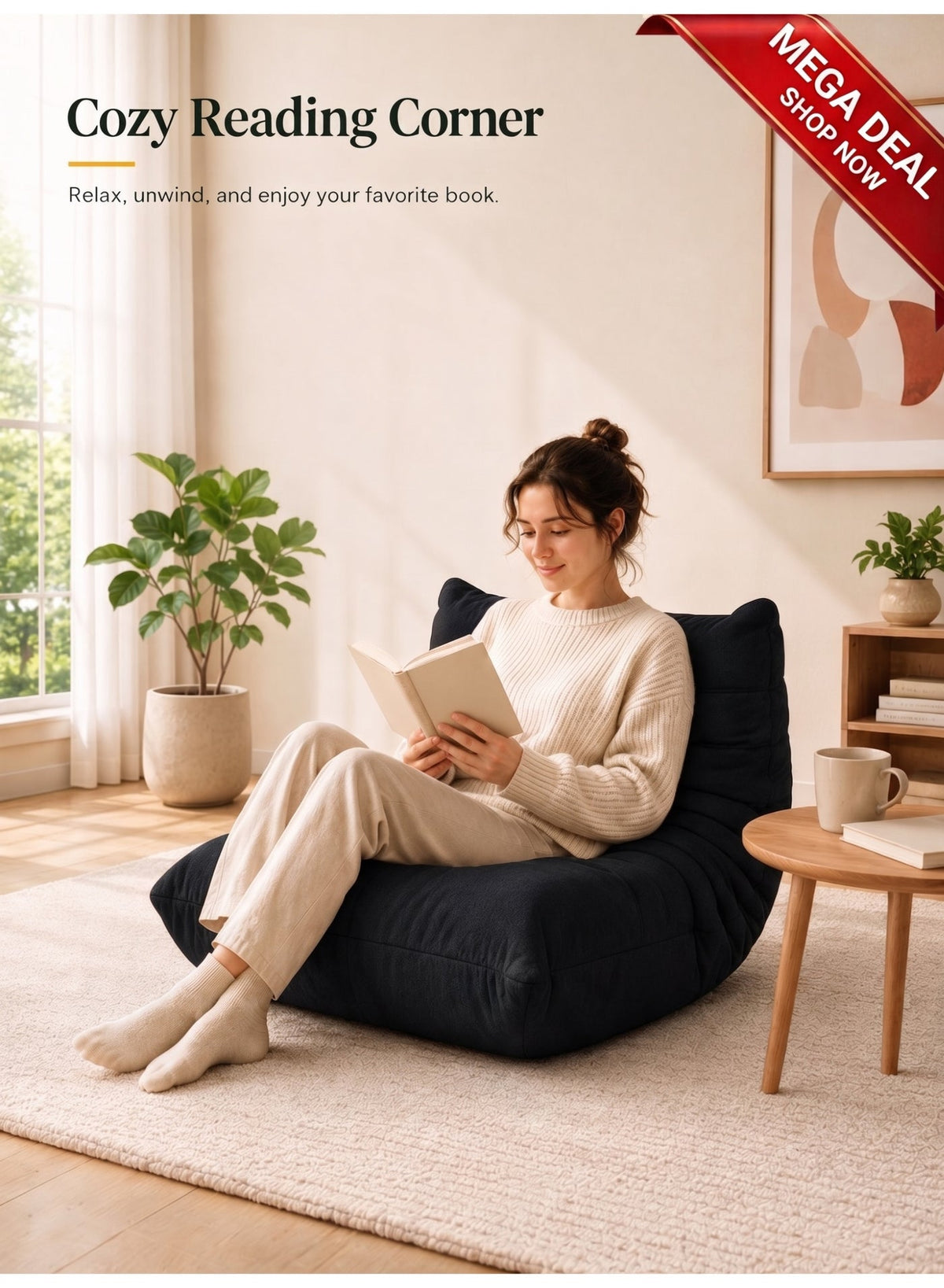 Adult Bean Bag Chair – 1-Seater / Black