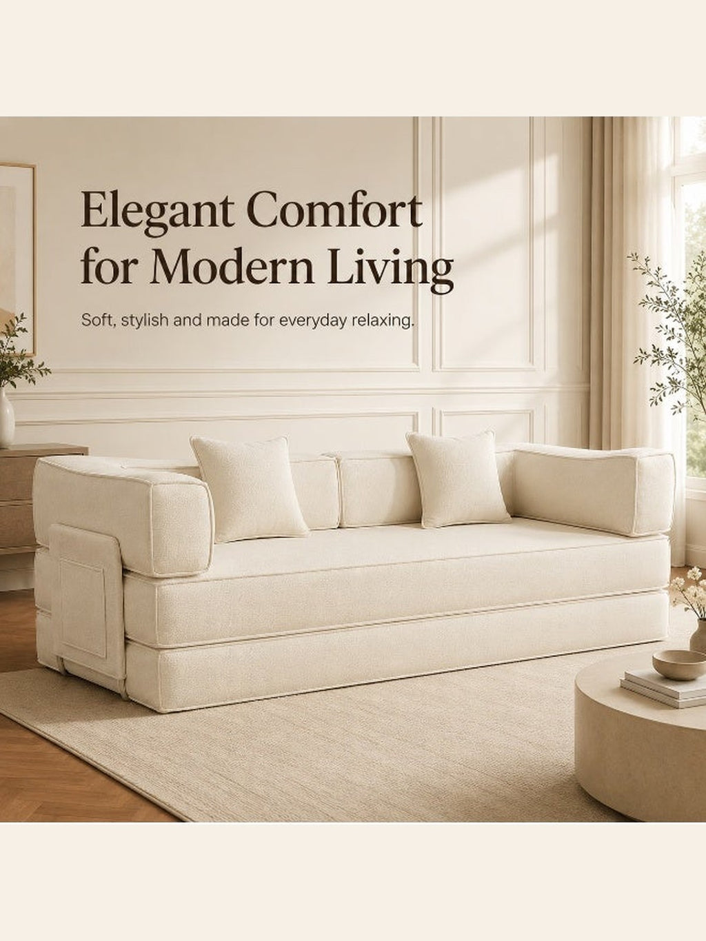 5-in-1 Convertible Sofa Bed – Beige – image 3