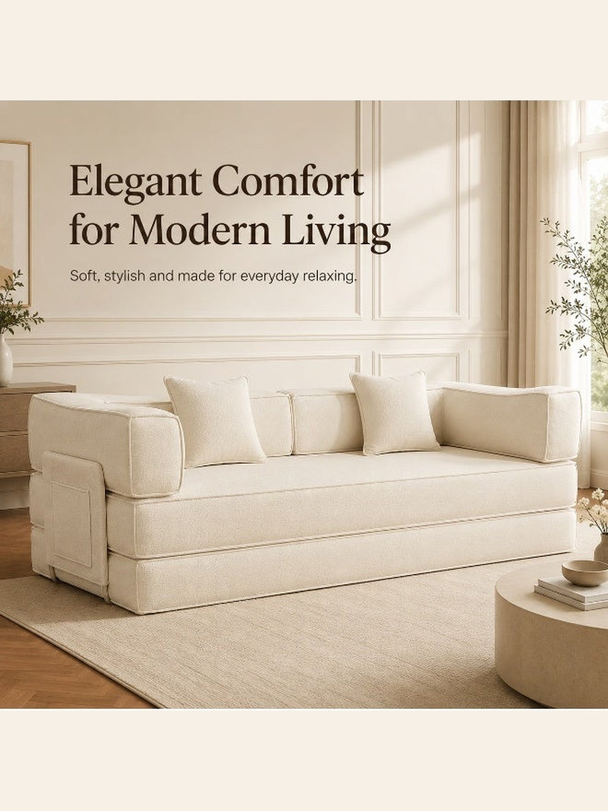 5-in-1 Convertible Sofa Bed – Beige – image 3