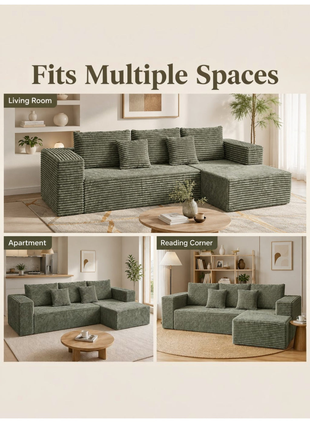 L-Shaped Modular Sectional Sofa – Green – image 3