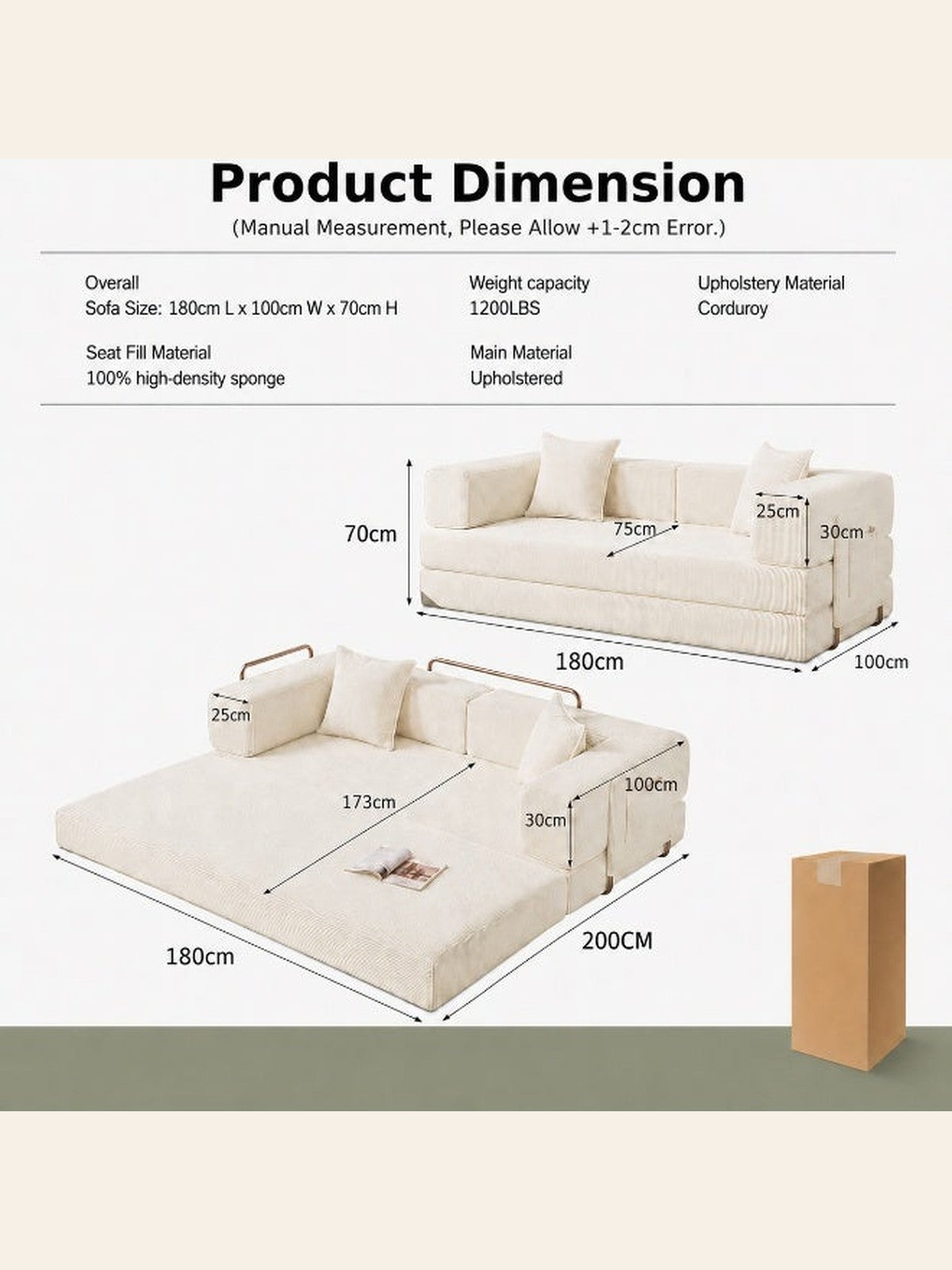 5-in-1 Convertible Sofa Bed – Beige – image 7