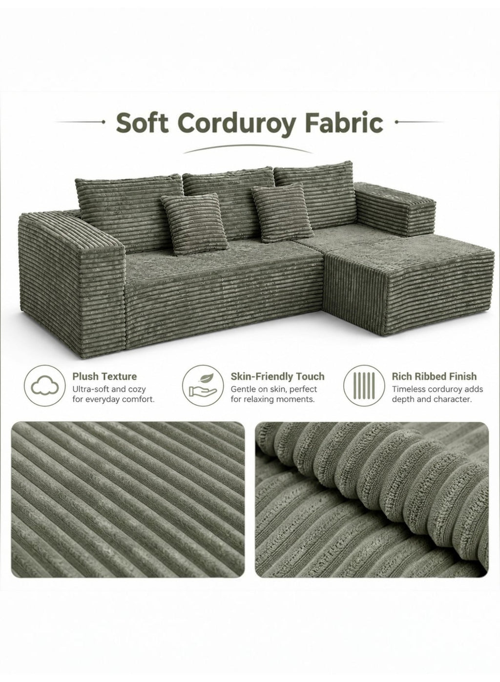 L-Shaped Modular Sectional Sofa – Green – image 5