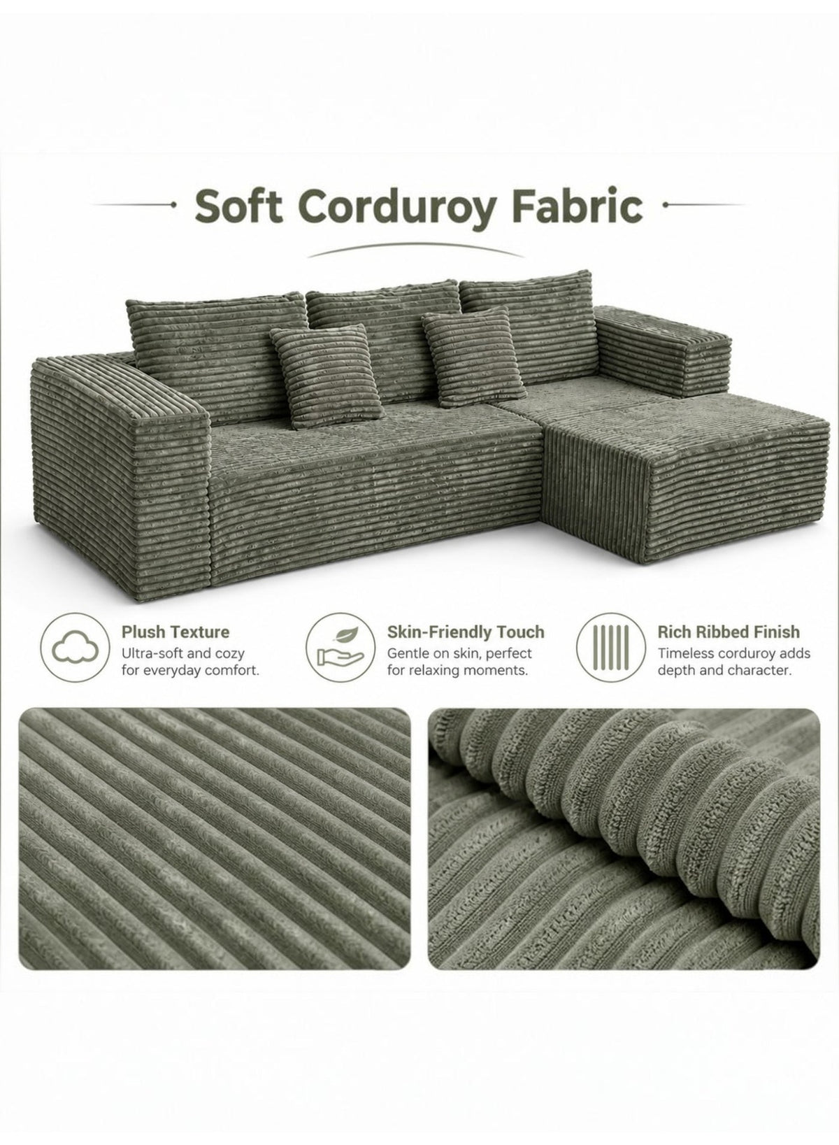 L-Shaped Modular Sectional Sofa – Green – image 5