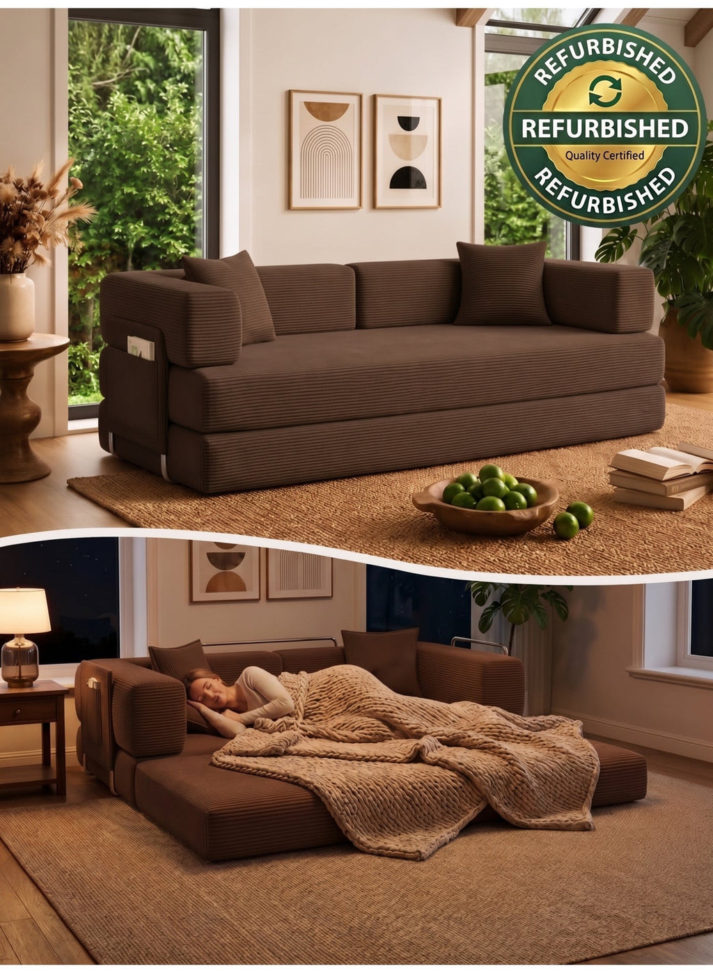 Open Box Convertible Floor Sofa Bed – Mustard Yellow – image 7