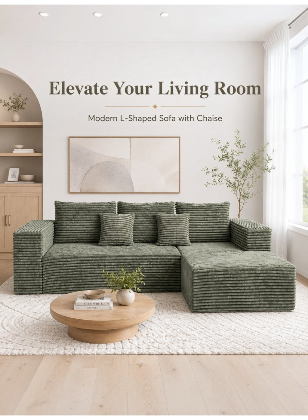 L-Shaped Modular Sectional Sofa – Green – image 2