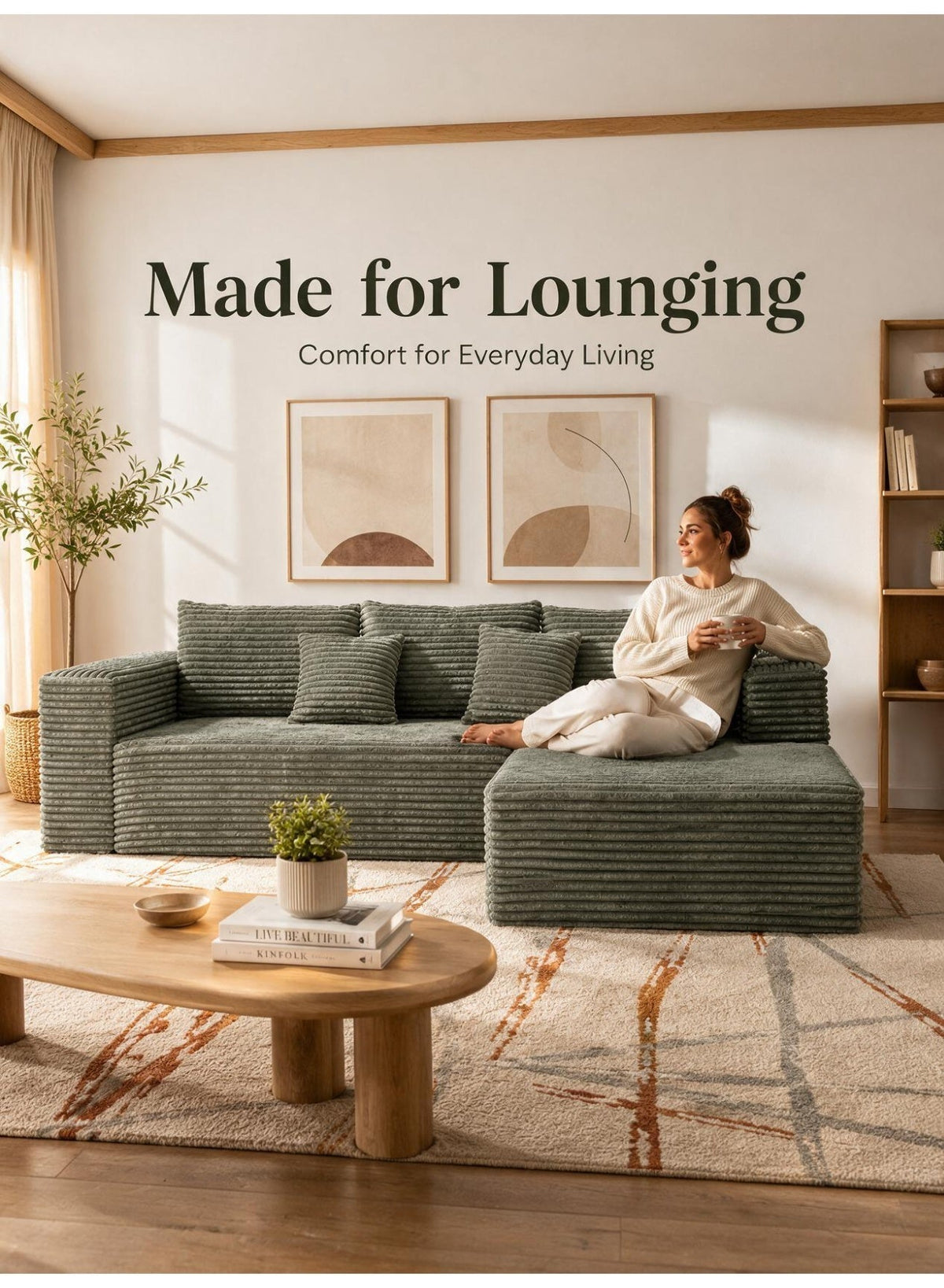 L-Shaped Modular Sectional Sofa – Green – image 1