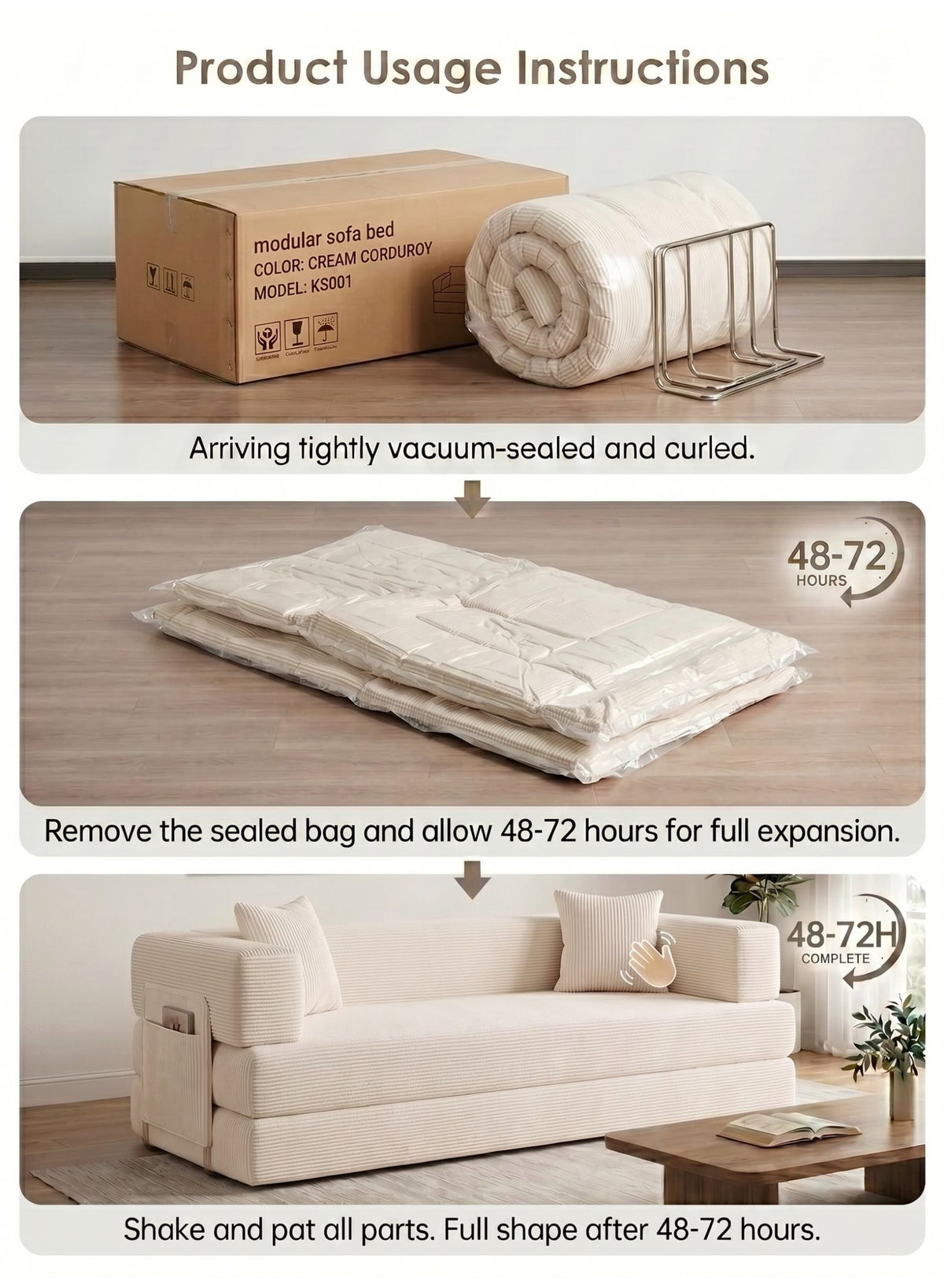 Convertible Floor Sofa Bed – Almond Beige – image 8