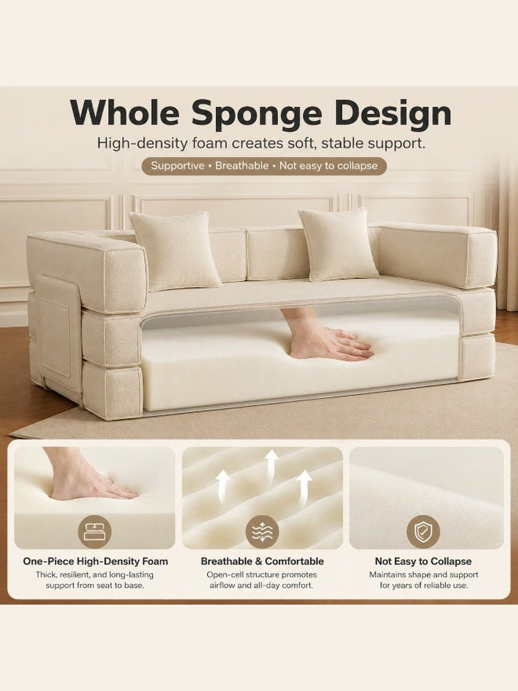 5-in-1 Convertible Sofa Bed – Beige – image 9