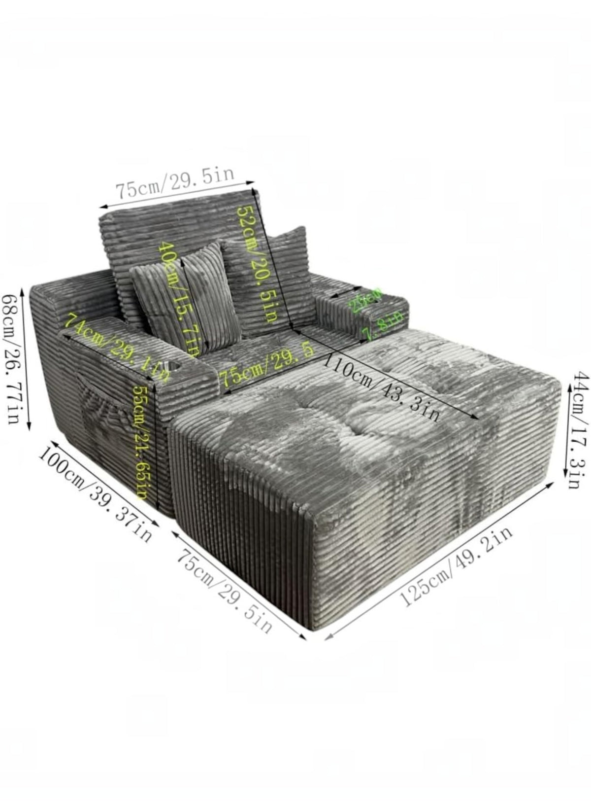 Lounge Sofa Bed, Corduroy, Dark Grey