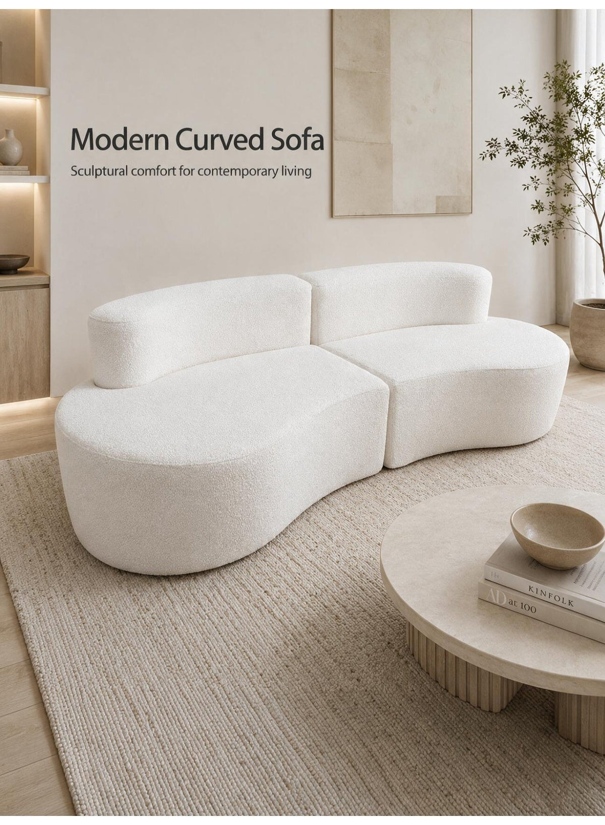 Curved Cloud Sofa, Beige – 4-Seater