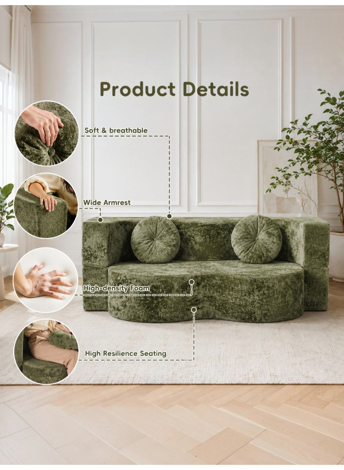 Folding Futon Sofa Bed – Green – image 7