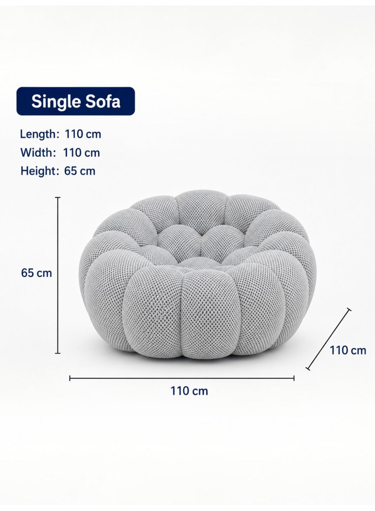 Oversized Bubble Sofa, Grey – 1-Seater