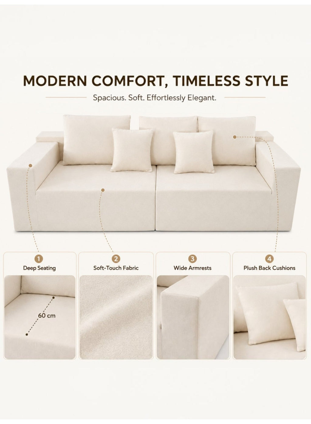 Cloud Sectional Boneless Sofa with Chaise, Beige