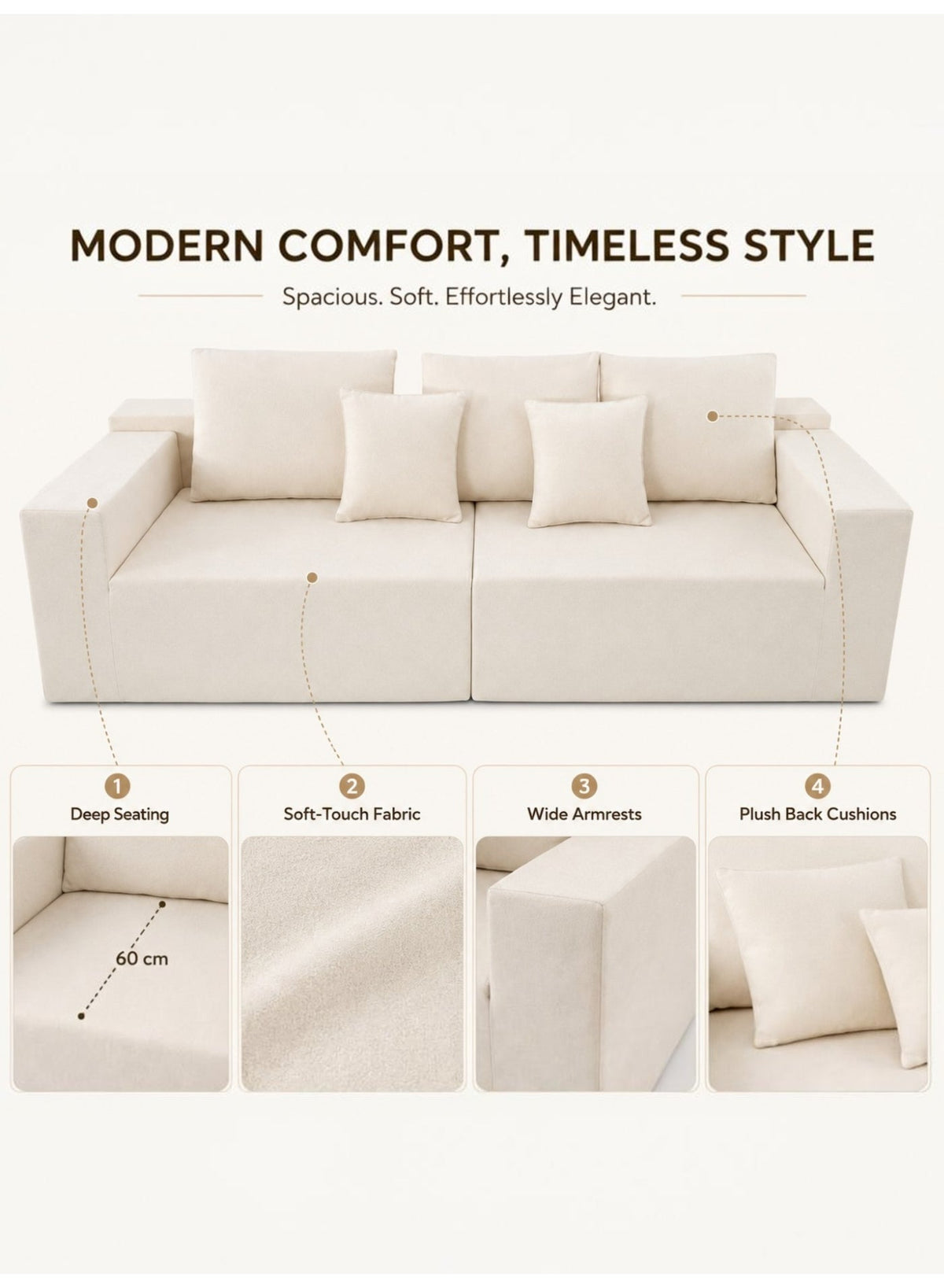 Cloud Sectional Boneless Sofa with Chaise, Beige