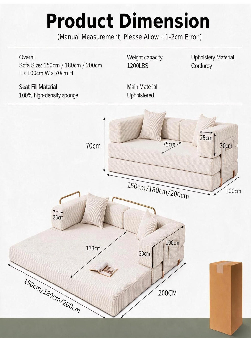 Convertible Floor Sofa Bed – Almond Beige – image 10