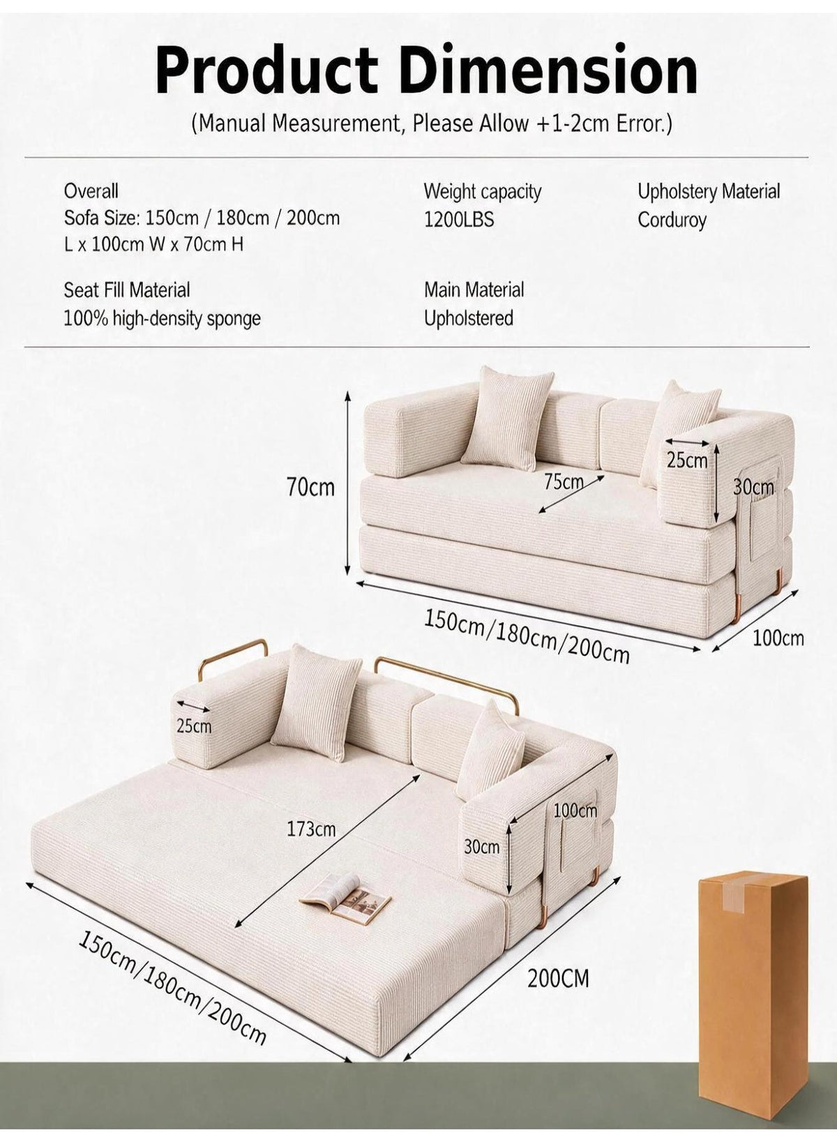 Convertible Floor Sofa Bed – Almond Beige – image 10