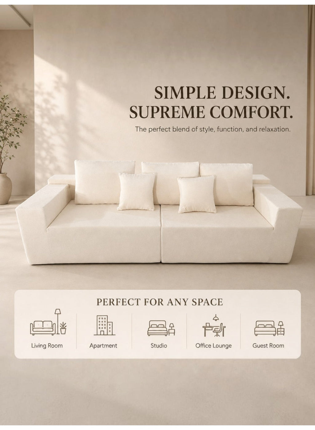Cloud Sectional Boneless Sofa with Chaise, Beige
