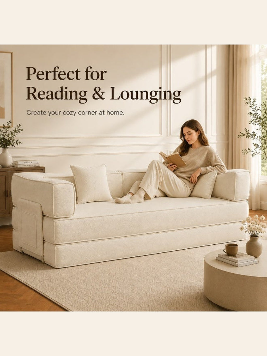 5-in-1 Convertible Sofa Bed – Beige – image 8
