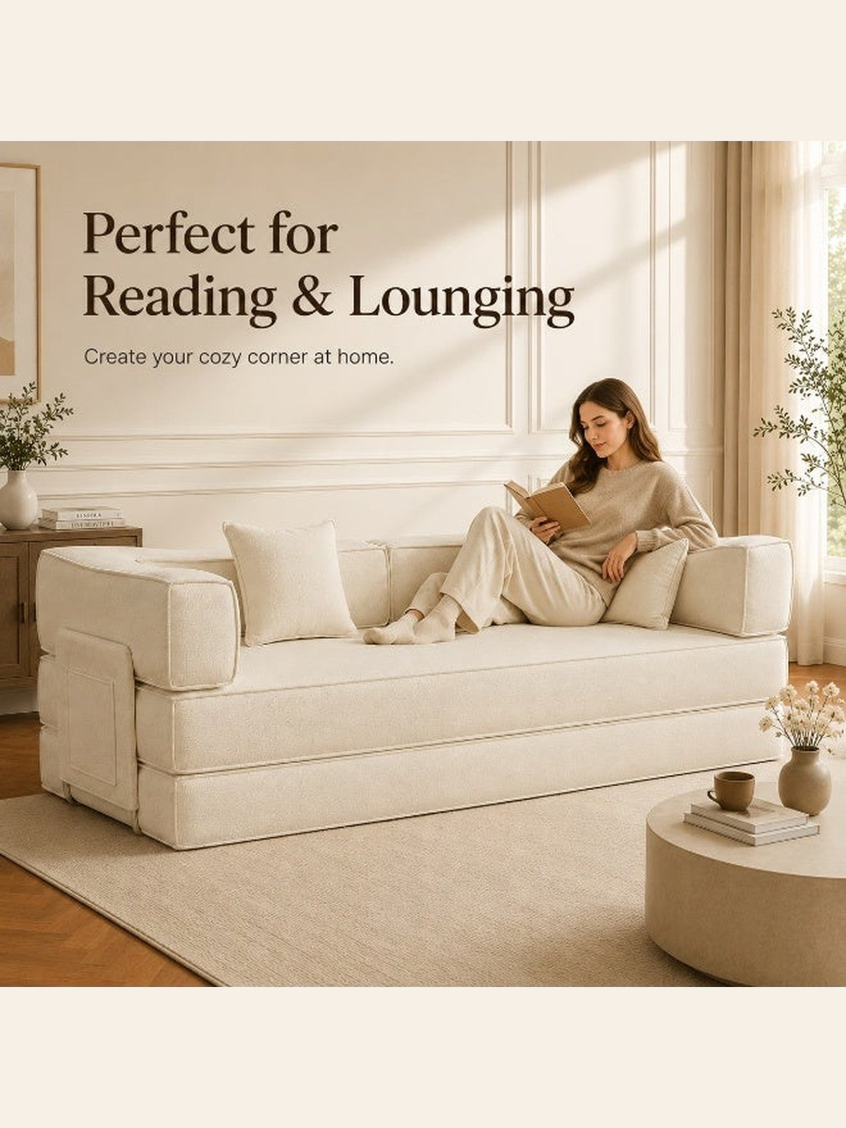 5-in-1 Convertible Sofa Bed – Beige – image 8