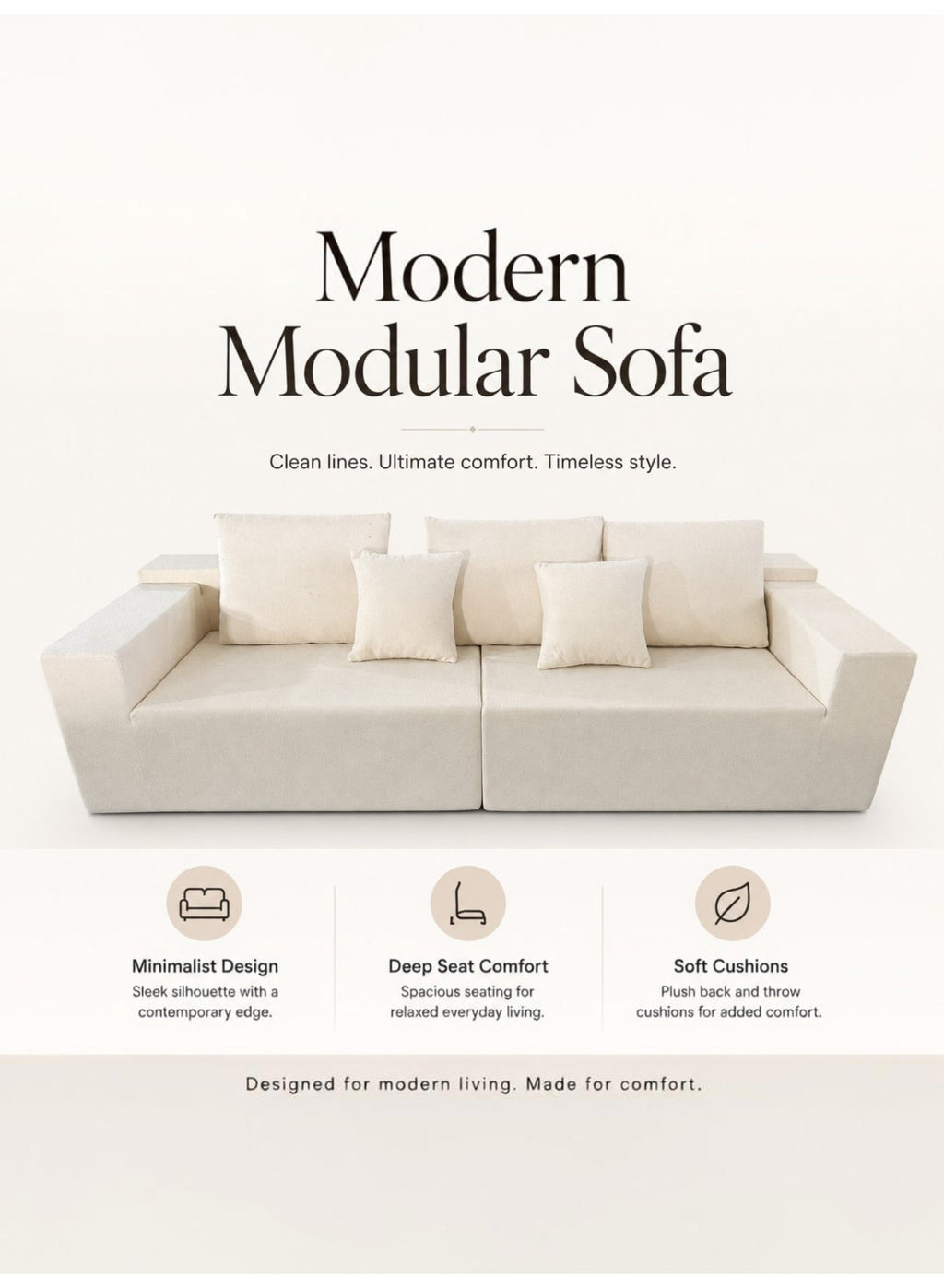 Cloud Sectional Boneless Sofa with Chaise, Beige