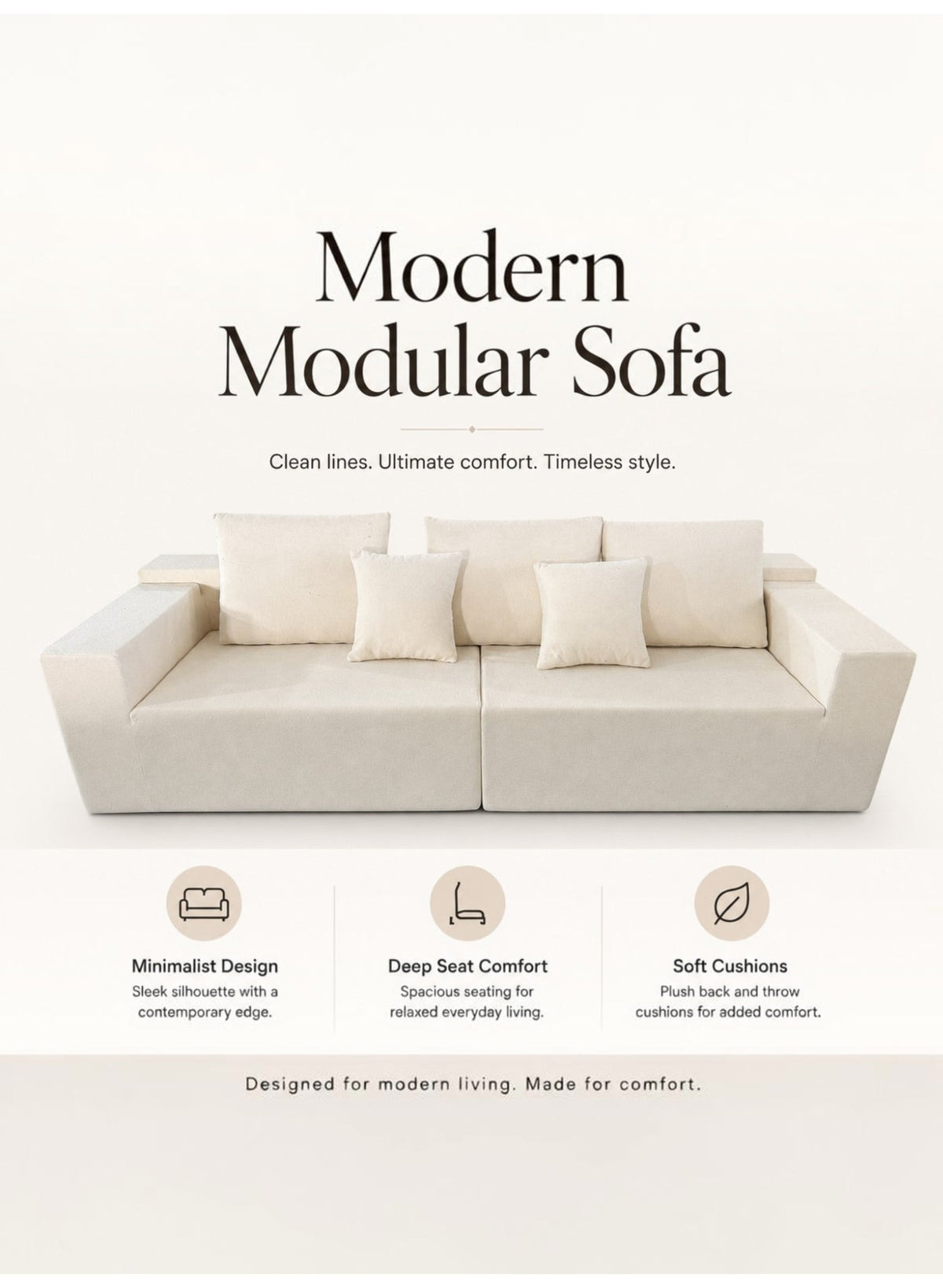 Cloud Sectional Boneless Sofa with Chaise, Beige
