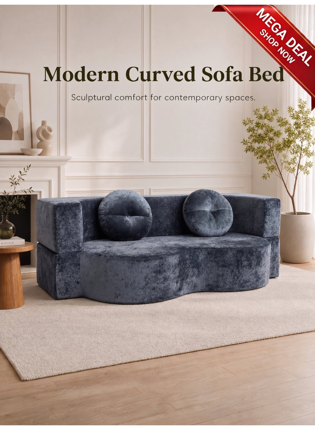 Folding Futon Sofa Bed – Grey – image 1