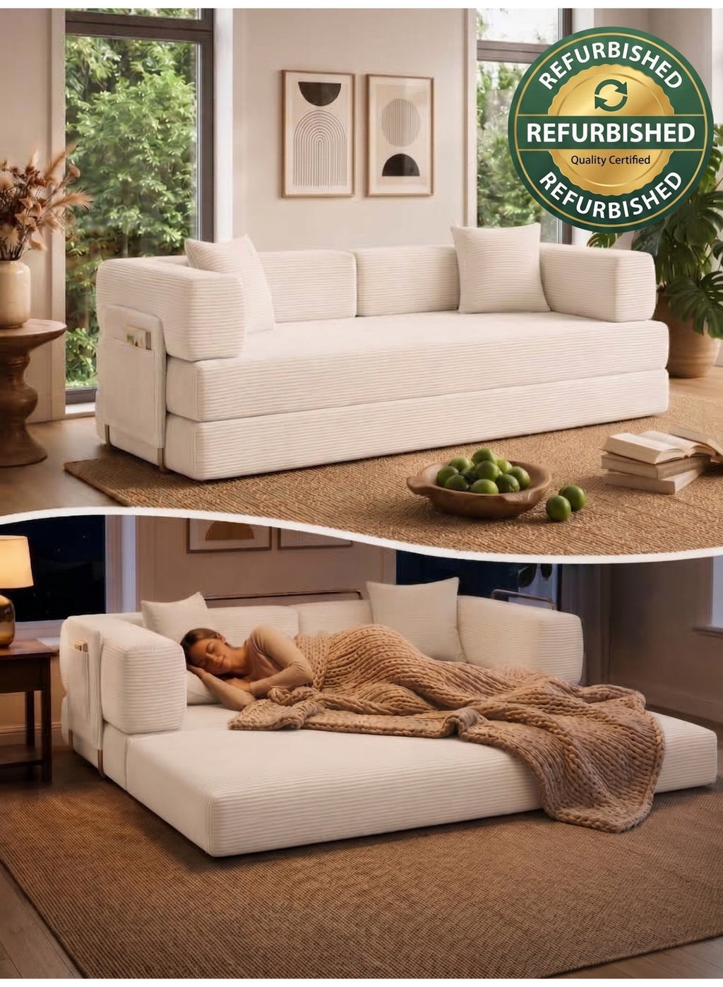 Open Box Convertible Floor Sofa Bed – Mustard Yellow – image 2