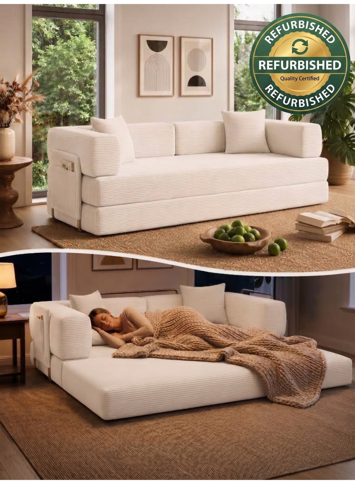Open Box Convertible Floor Sofa Bed – Mustard Yellow – image 2