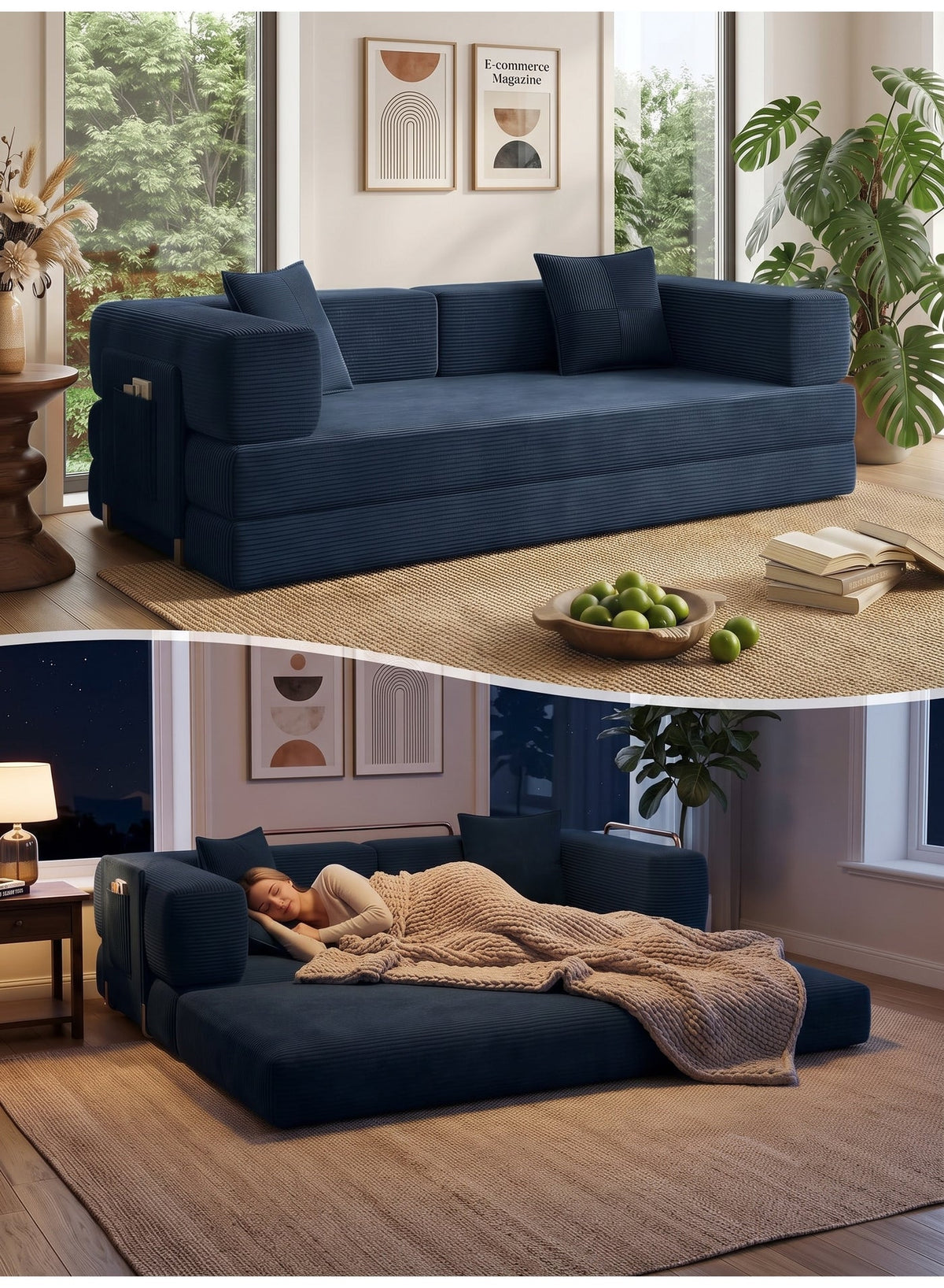 Open Box Convertible Floor Sofa Bed – Prussian Blue – image 1