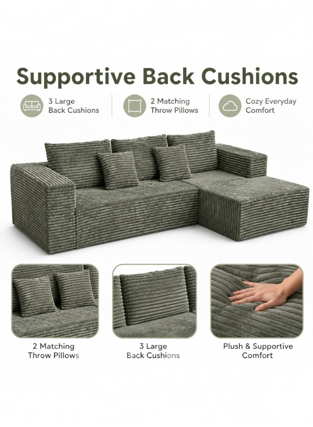 L-Shaped Modular Sectional Sofa – Green – image 4