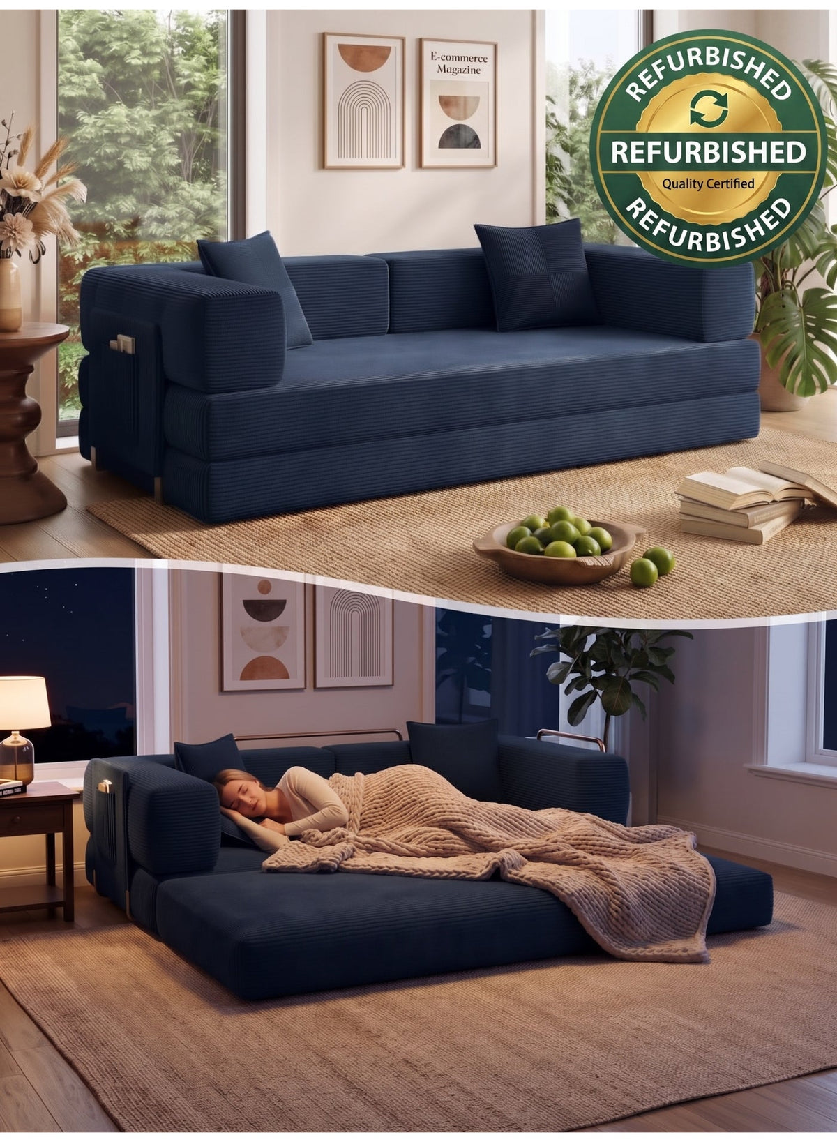 Open Box Convertible Floor Sofa Bed – Mustard Yellow – image 5