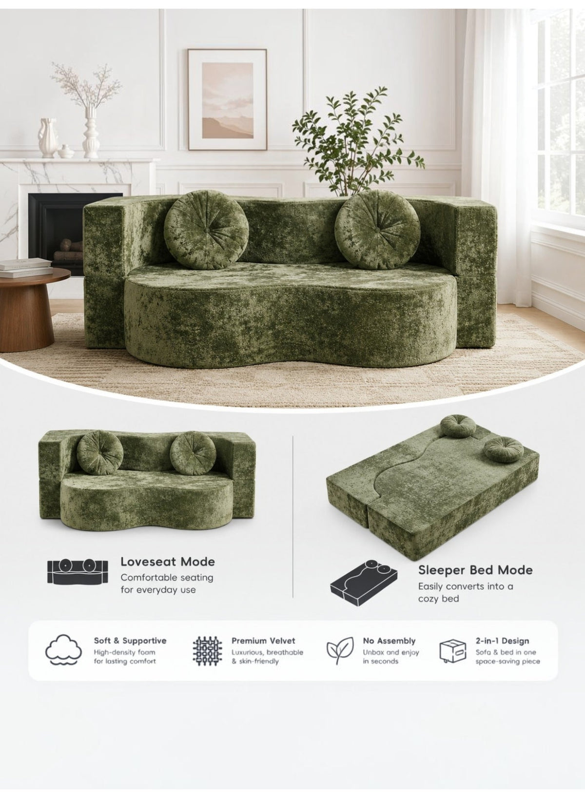 Folding Futon Sofa Bed – Green – image 5