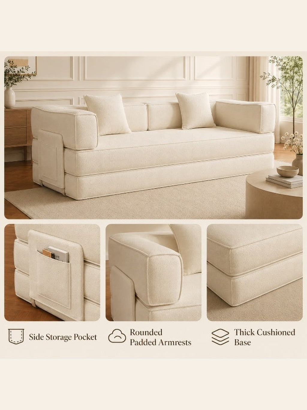 5-in-1 Convertible Sofa Bed – Beige – image 2