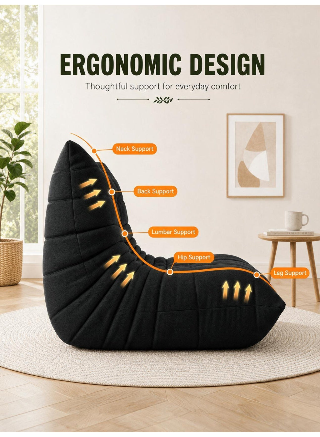 Adult Bean Bag Chair – 1-Seater / Black